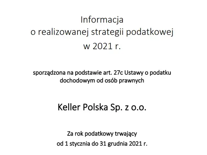 Strategia podatkowa Keller 2021