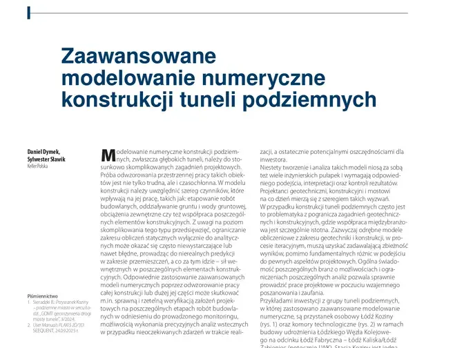 Zaawansowane  modelowanie numeryczne konstrukcji tuneli podziemnych