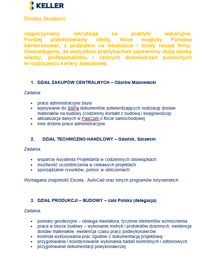Praktyki wakacyjne 2021