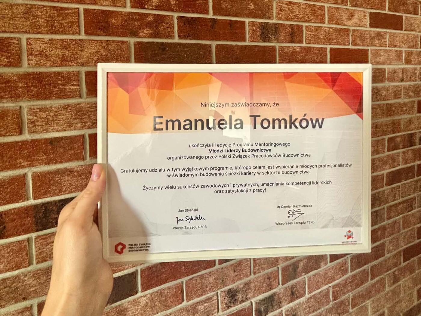Emanuela Tomków w programie Młodzi Liderzy Budownictwa