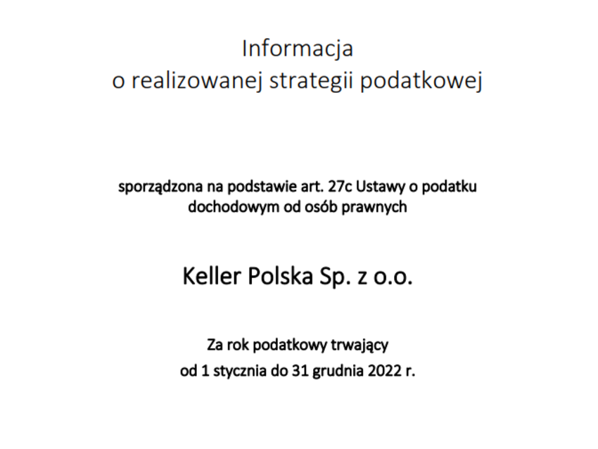 Informacja o realizowanej strategii podatkowej w 2022 r.