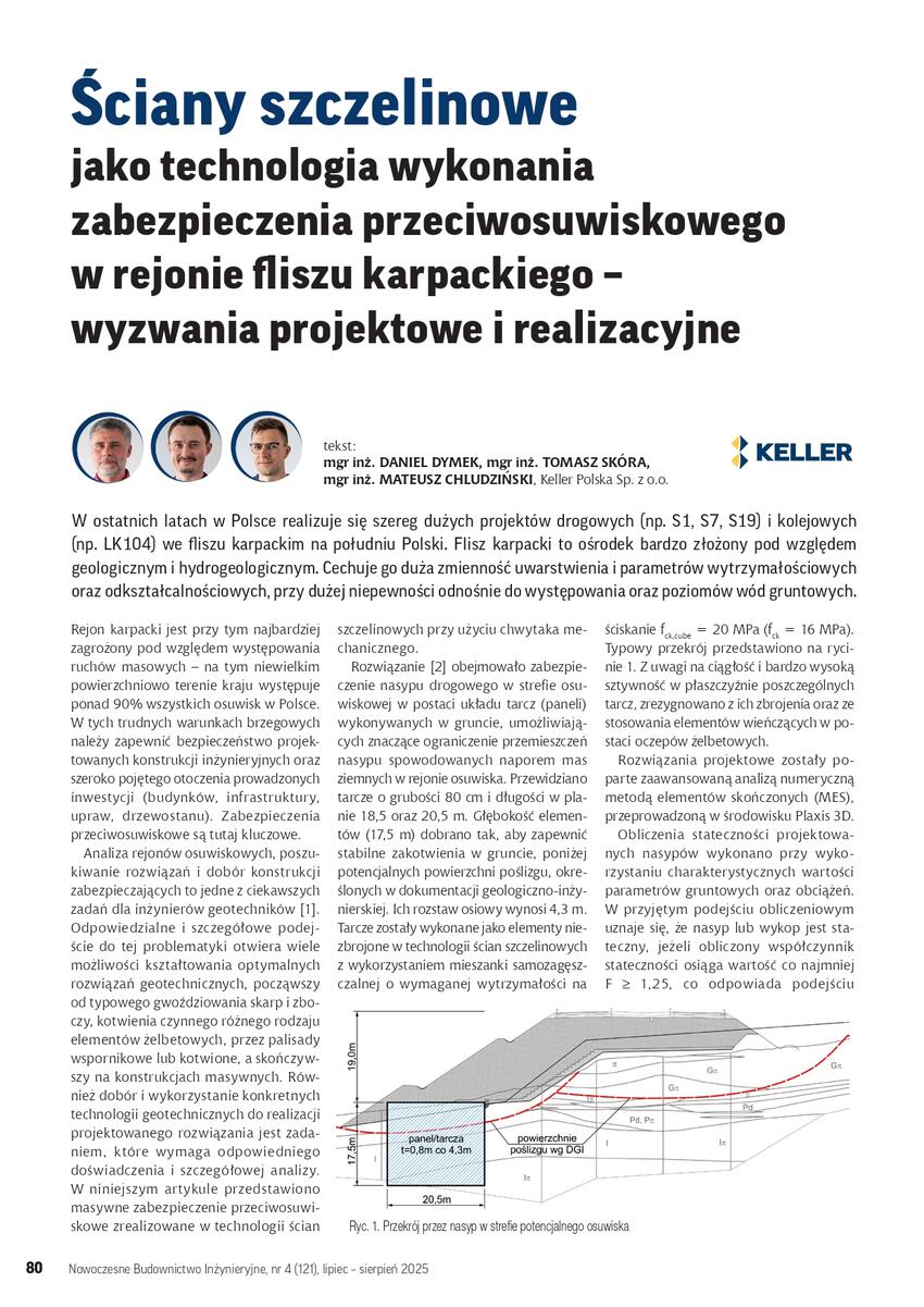 Artykuł o technologii ścian szczelinowych w rejonie fliszu karpackiego