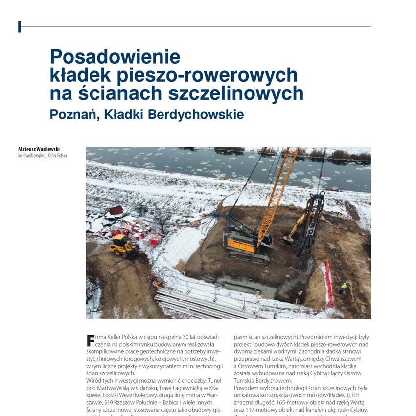 Artykuł o posadowienie kładek pieszo-rowerowych na ścianach szczelinowych