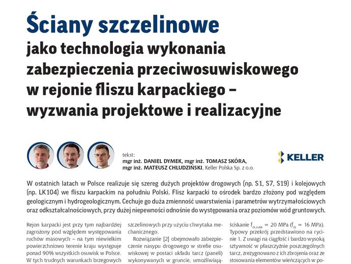 Artykuł o technologii ścian szczelinowych w rejonie fliszu karpackiego