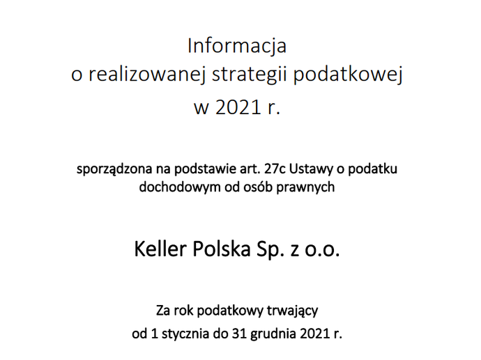 Strategia podatkowa Keller 2021