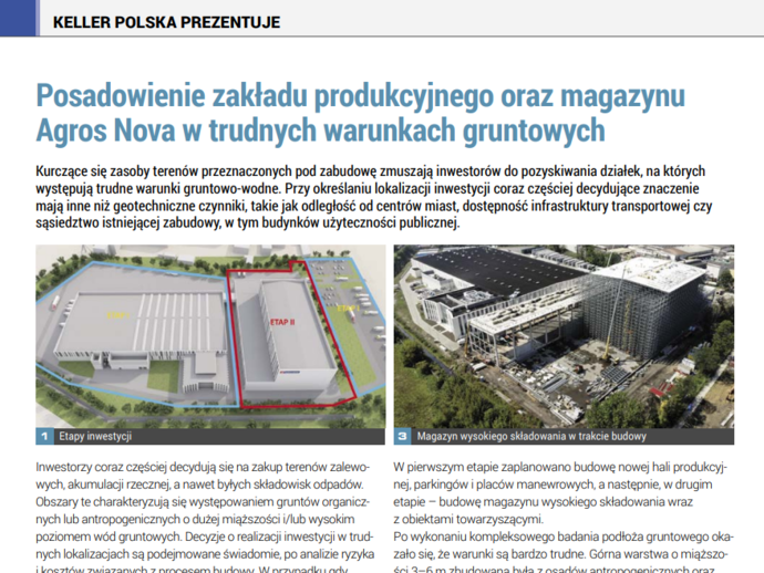 Posadowienie zakładu produkcyjnego oraz magazynu Agros Nova w trudnych warunkach gruntowych 