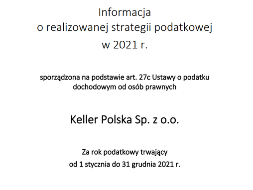 Informacja o realizowanej strategii podatkowej w 2021