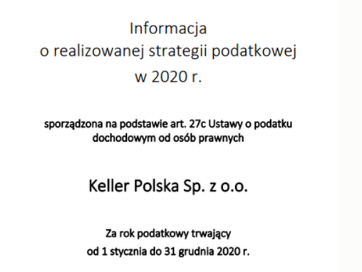 Informacja o realizowanej strategii podatkowej w 2020 r.